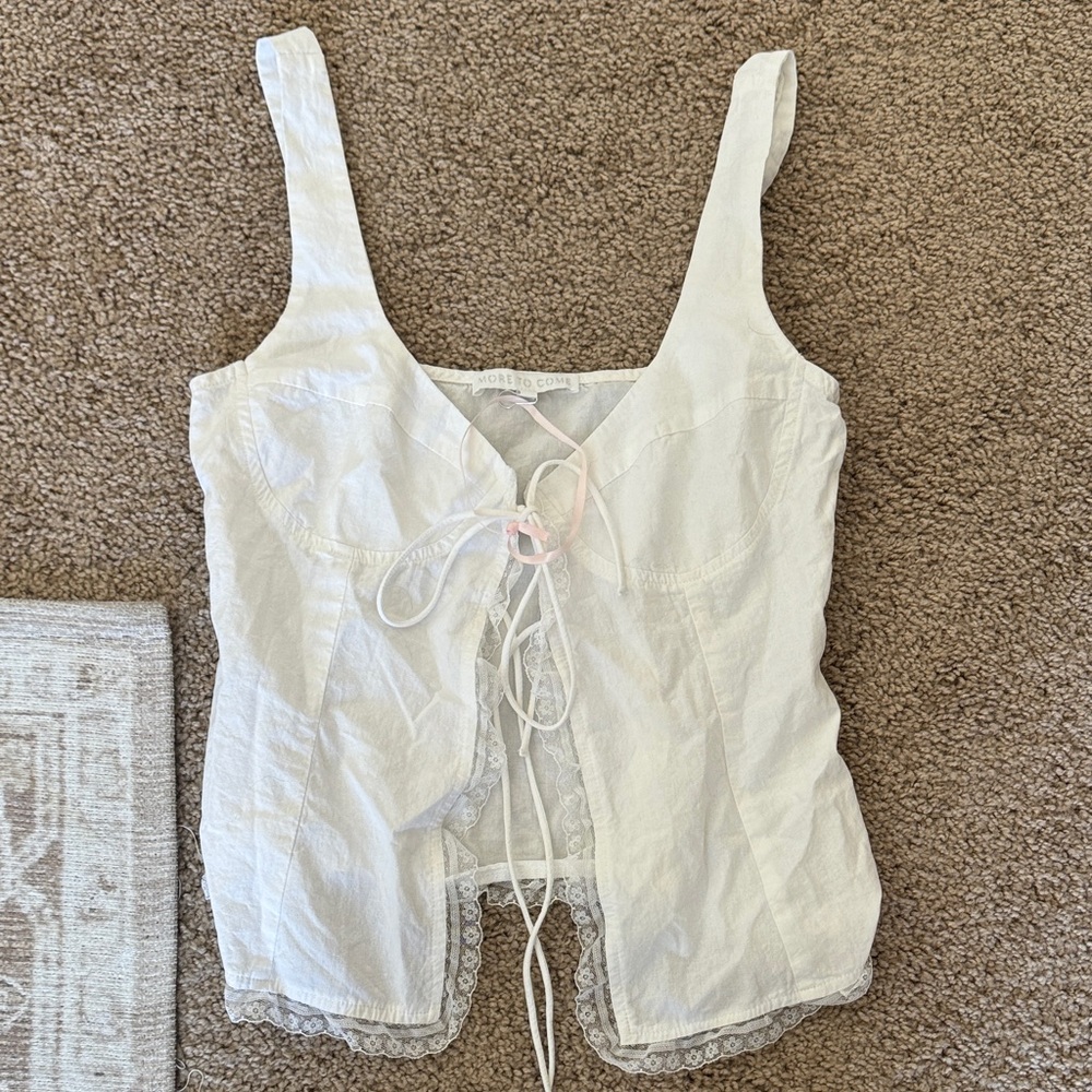 White Lace-Trim Tank Top with Tie Front - Picture 2 of 3